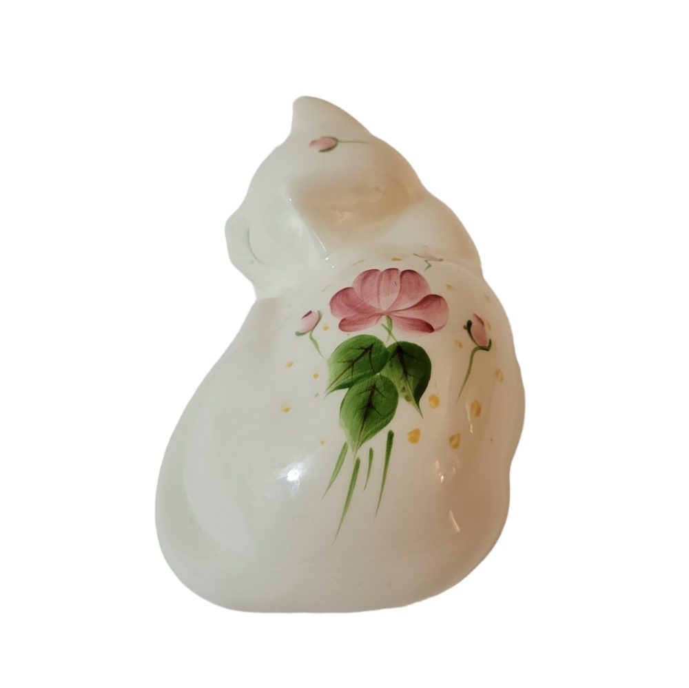 Vintage Sleeping Kitty Cat Figurine Hand Painted Flowers - Picture 2 of 11